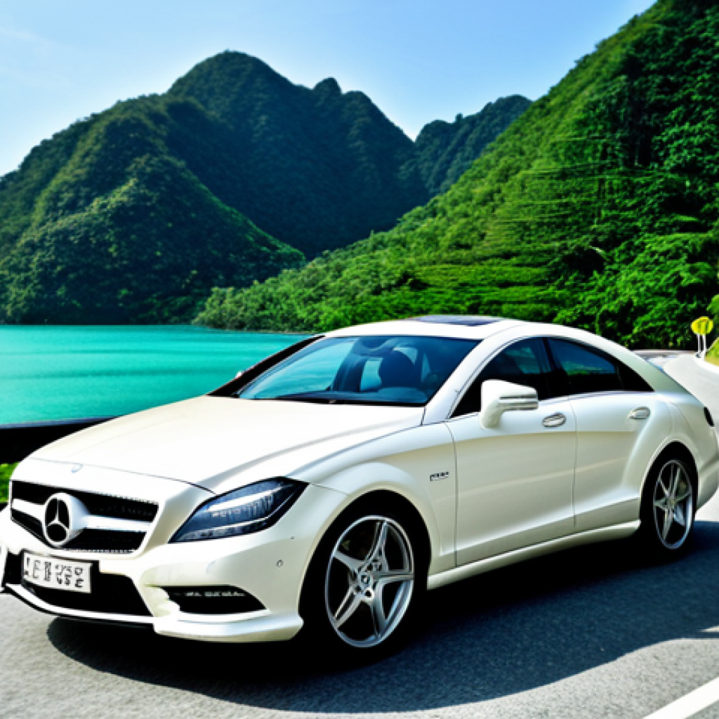 **

"A sleek Mercedes-Benz CLS Coupe, fully clothed, in pearl white driving along a scenic coastal road in Langkawi, Malaysia. Lush green hills and the turquoise sea are visible in the background. Professional photography, perfect anatomy, correct proportions, natural pose, appropriate attire, safe for work, family-friendly, high quality."

**